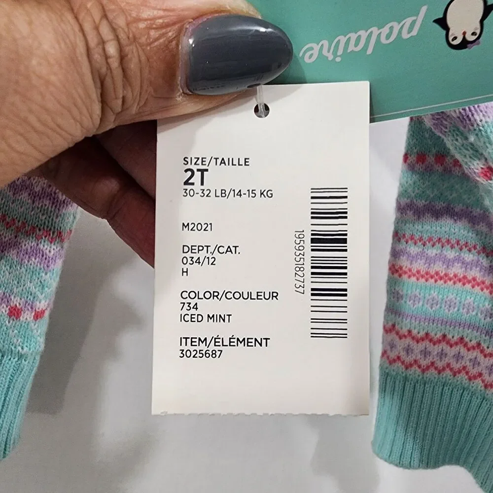 Gymboree Girls Fair Isle Hoodie Cardigan Sweater Iced Mint Baby Girls 2T Toddler